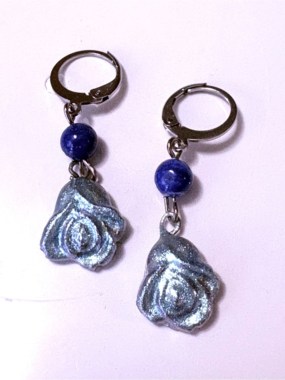 Blue Rose Drop Earrings with sodalite Bead Accents